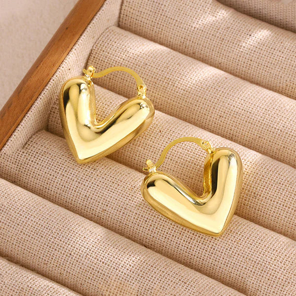 Love Heart 18K Gold Plated Chunky Hoop Earrings