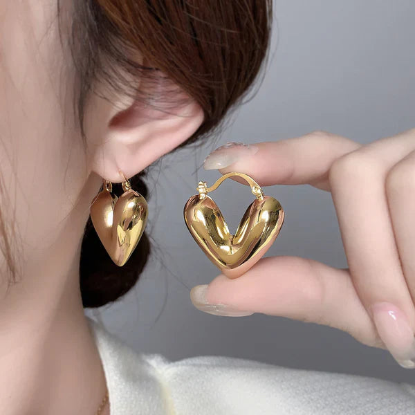 Love Heart 18K Gold Plated Chunky Hoop Earrings