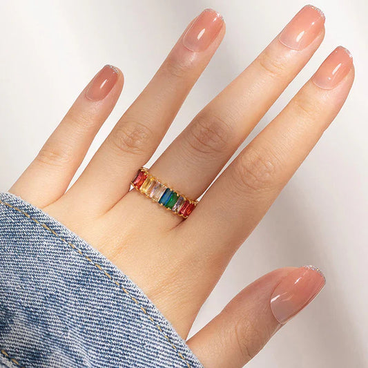 VINTAGE ELEGANCE GOLD PLATED ANTI TARNISH MULTI COLOR RING