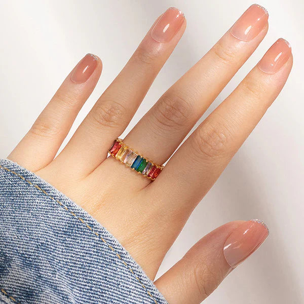 VINTAGE ELEGANCE GOLD PLATED ANTI TARNISH MULTI COLOR RING