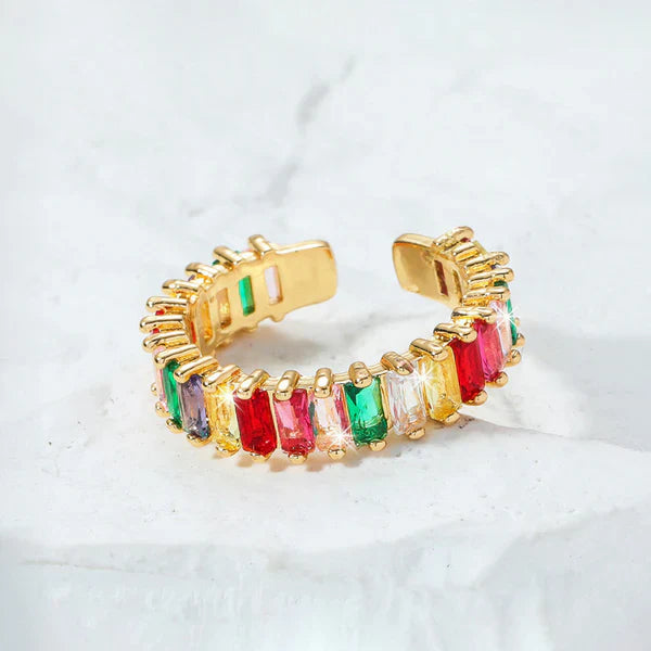 VINTAGE ELEGANCE GOLD PLATED ANTI TARNISH MULTI COLOR RING