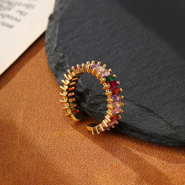 VINTAGE ELEGANCE GOLD PLATED ANTI TARNISH MULTI COLOR RING