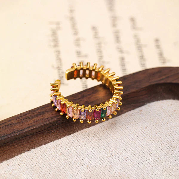 VINTAGE ELEGANCE GOLD PLATED ANTI TARNISH MULTI COLOR RING