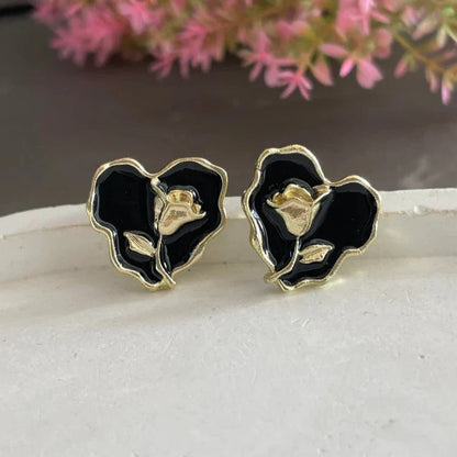 Dark Romance Golden Rose Stud Earrings