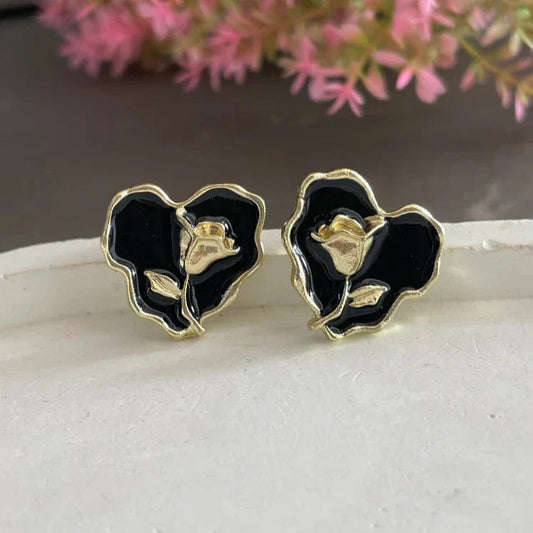 Dark Romance Golden Rose Stud Earrings