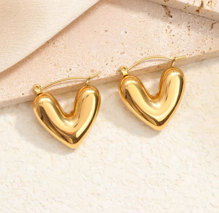 Love Heart 18K Gold Plated Chunky Hoop Earrings