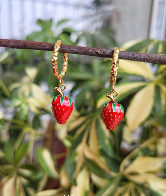 Berry Bliss Strawberry Hoop Earrings