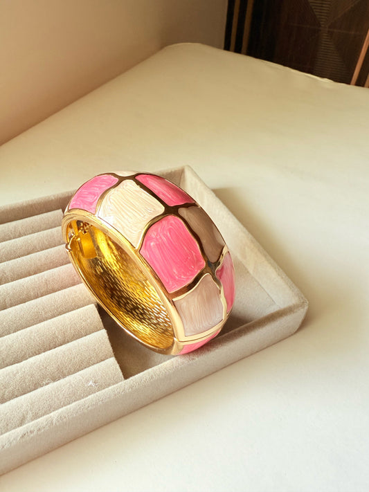 Pink & White Enamel Bangle Bracelet
