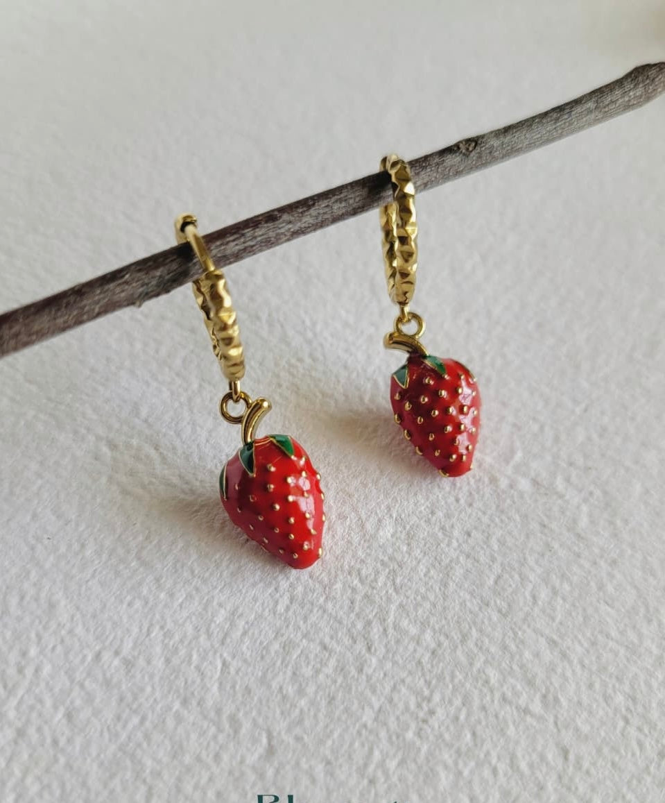 Berry Bliss Strawberry Hoop Earrings