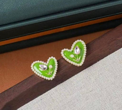 Green Heart Earrings