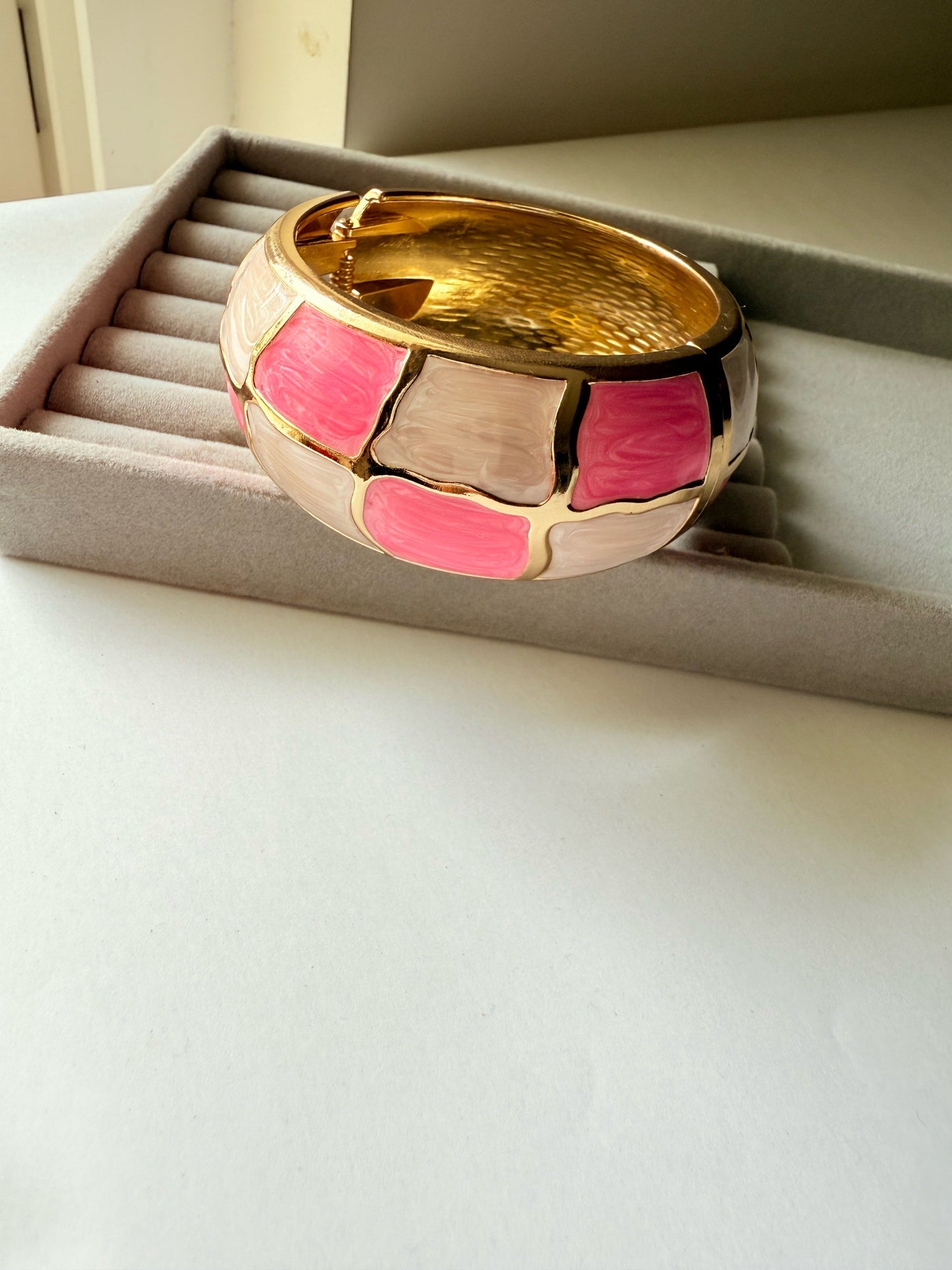 Pink & White Enamel Bangle Bracelet