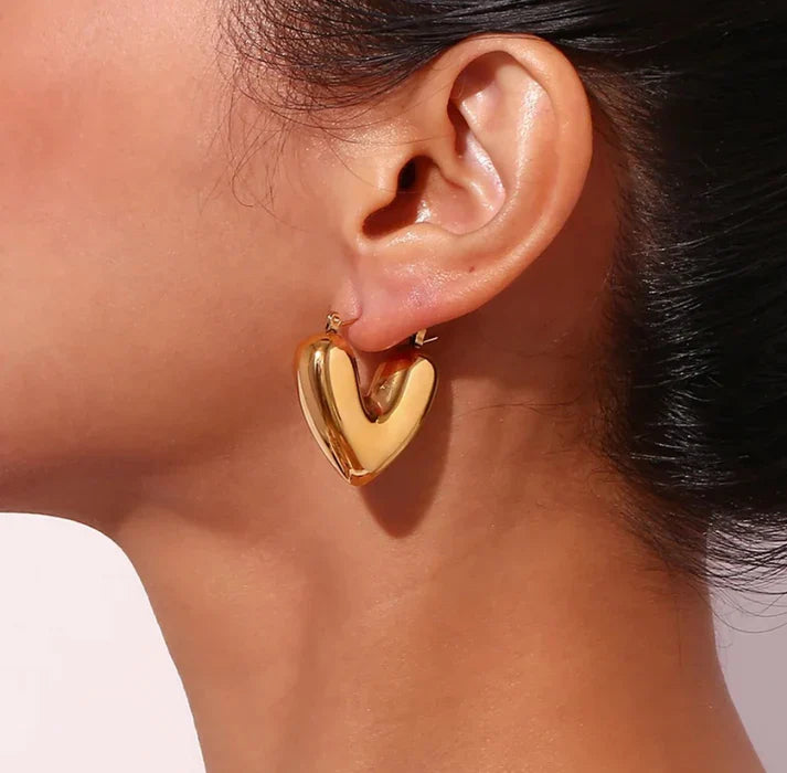 Love Heart 18K Gold Plated Chunky Hoop Earrings