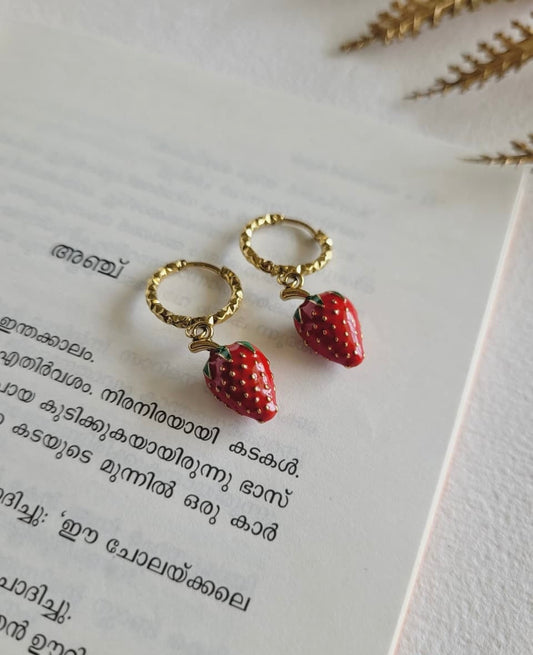 Berry Bliss Strawberry Hoop Earrings