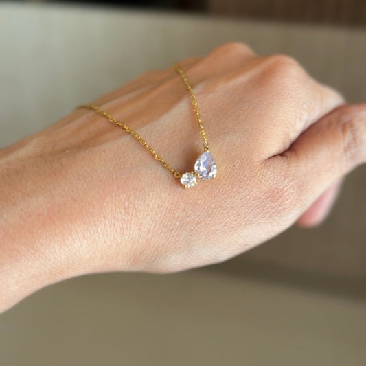 Double diamond stone 18K Gold Plated Necklace