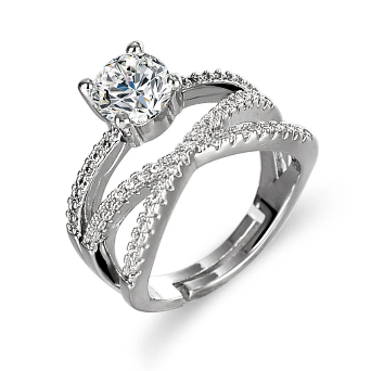 Rhodium Plated With Solitaire Stone Ring