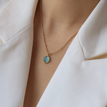 Aqua Opal Pendant Necklace