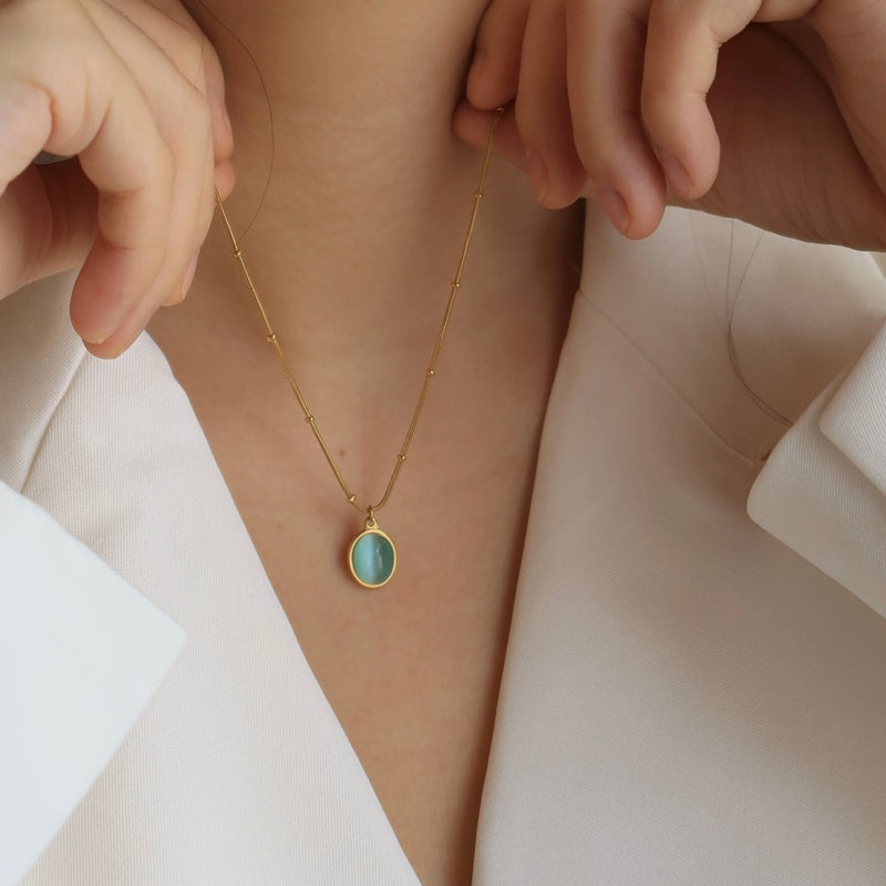 Aqua Opal Pendant Necklace