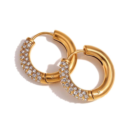BLING CIRCLE HOOPS 18K GOLD PLATED ZIRCON EARRINGS