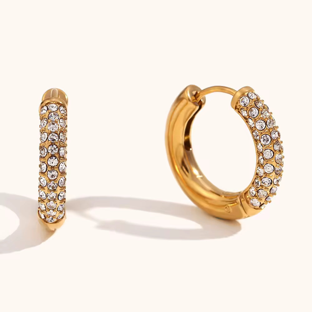 BLING CIRCLE HOOPS 18K GOLD PLATED ZIRCON EARRINGS