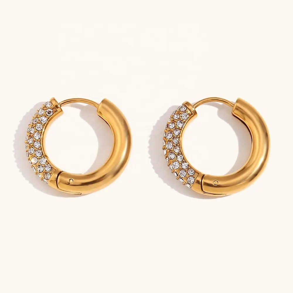 BLING CIRCLE HOOPS 18K GOLD PLATED ZIRCON EARRINGS