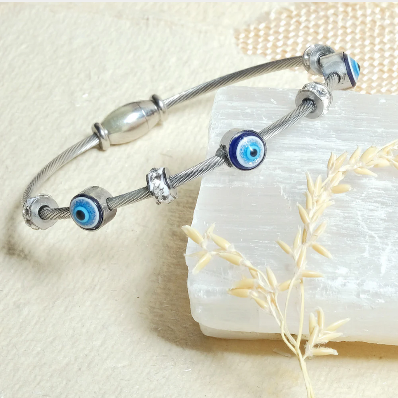 Silver Magnetic Evil Eye Bracelet