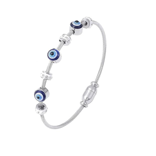 Silver Magnetic Evil Eye Bracelet
