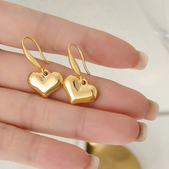 Golden Puff Heart Hoops