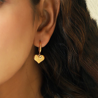 Golden Puff Heart Hoops