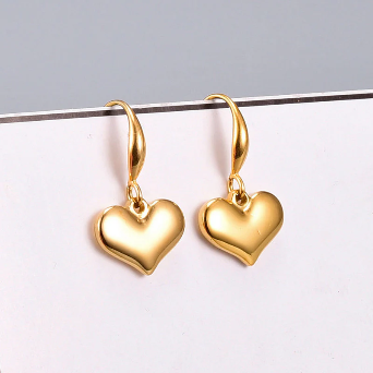 Golden Puff Heart Hoops