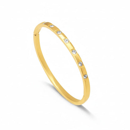 Lisa Stainless Steel 18K Gold Plated Rhinestone Studded Bangle Bracelet