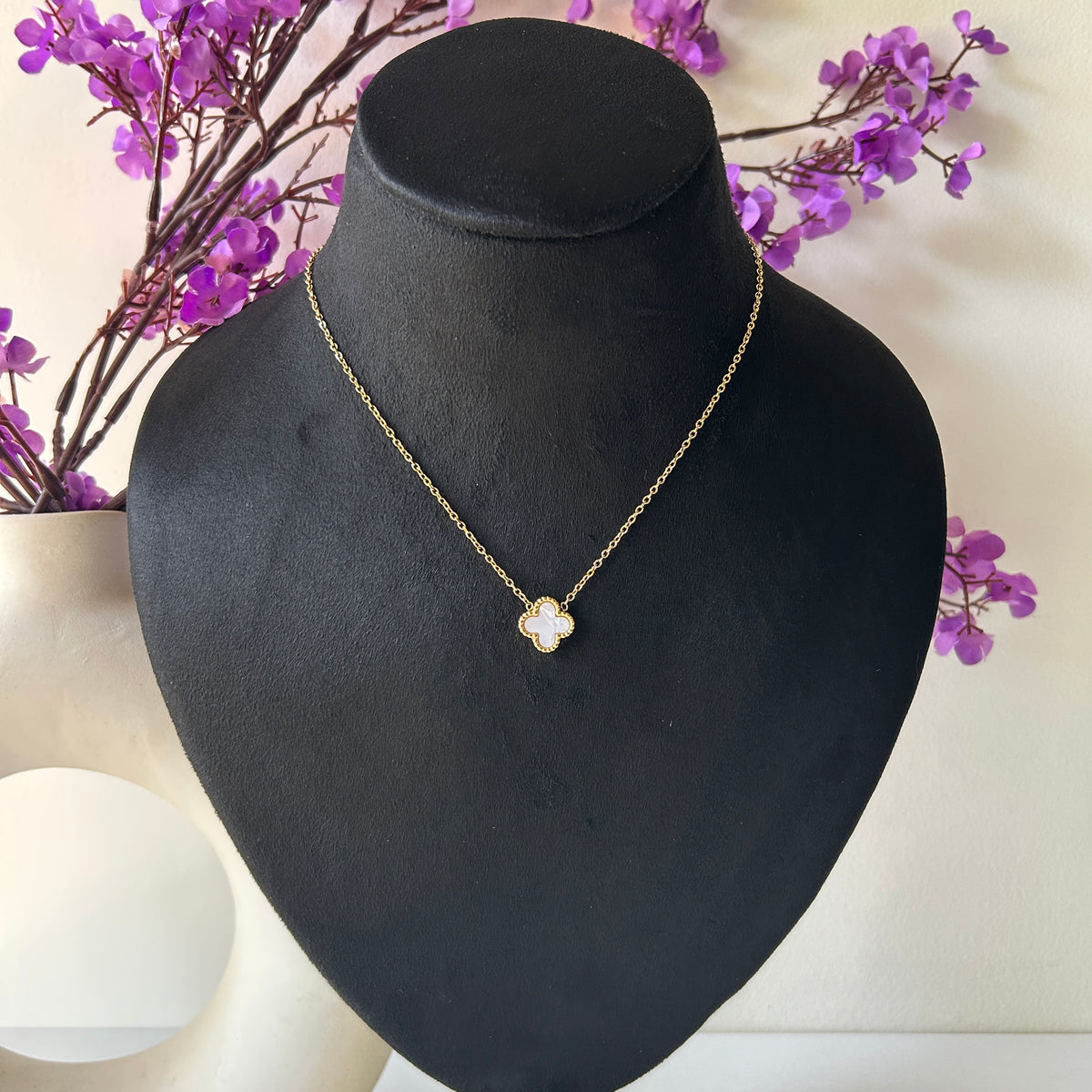 Dainty Black Clover Necklace