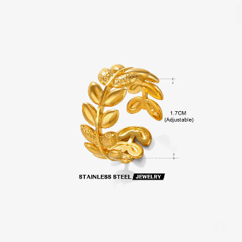 Elegant Leafy Band AdjustableRing
