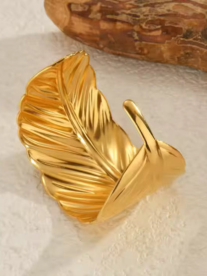 18K Gold PVD Plated Leaf Shape Cuff Bracelet