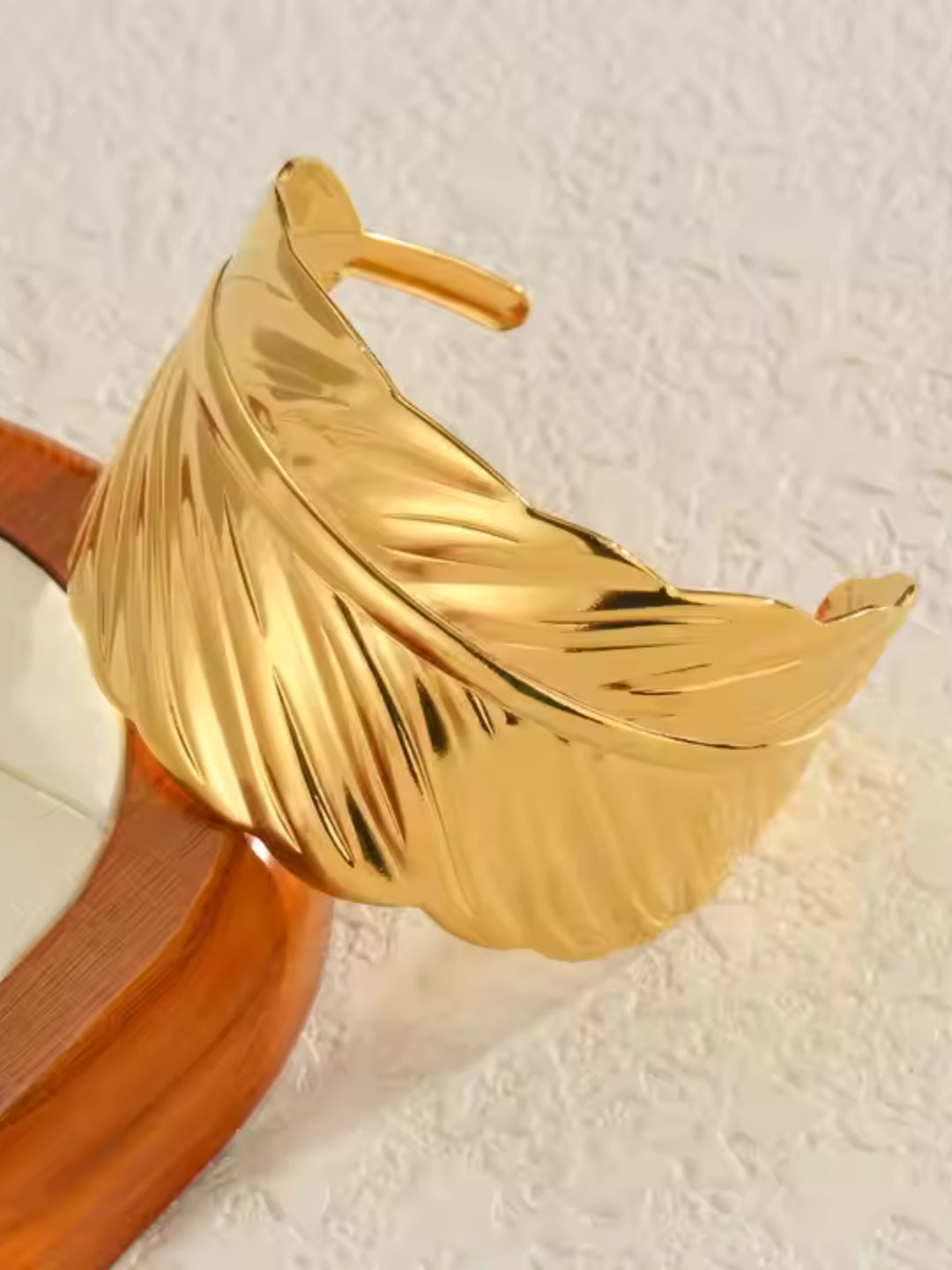 18K Gold PVD Plated Leaf Shape Cuff Bracelet