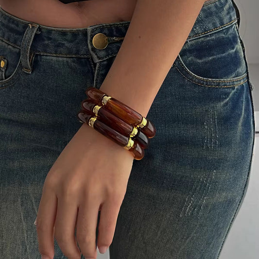Retro Acrylic Bracelet Set - Brown