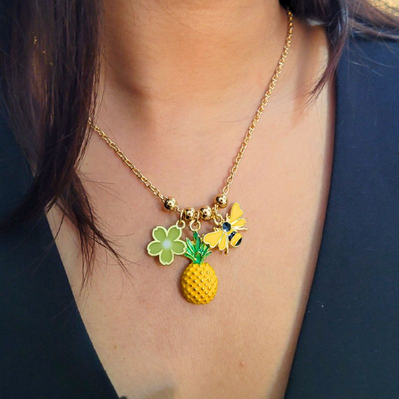 Bee & Pineapple Fun Charm Necklace
