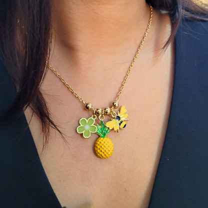 Bee & Pineapple Fun Charm Necklace