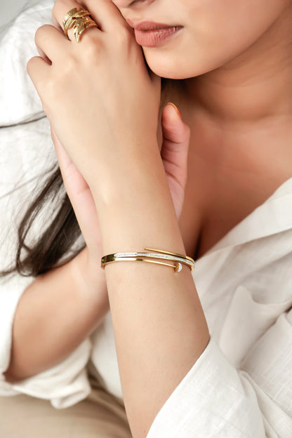 Nail Cubic Zircona 18K Gold Plated Bangle Bracelet