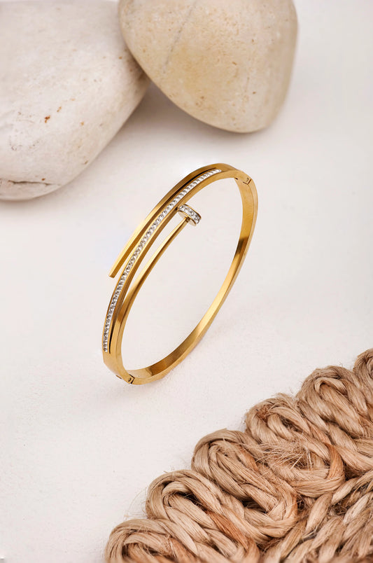 Nail Cubic Zircona 18K Gold Plated Bangle Bracelet
