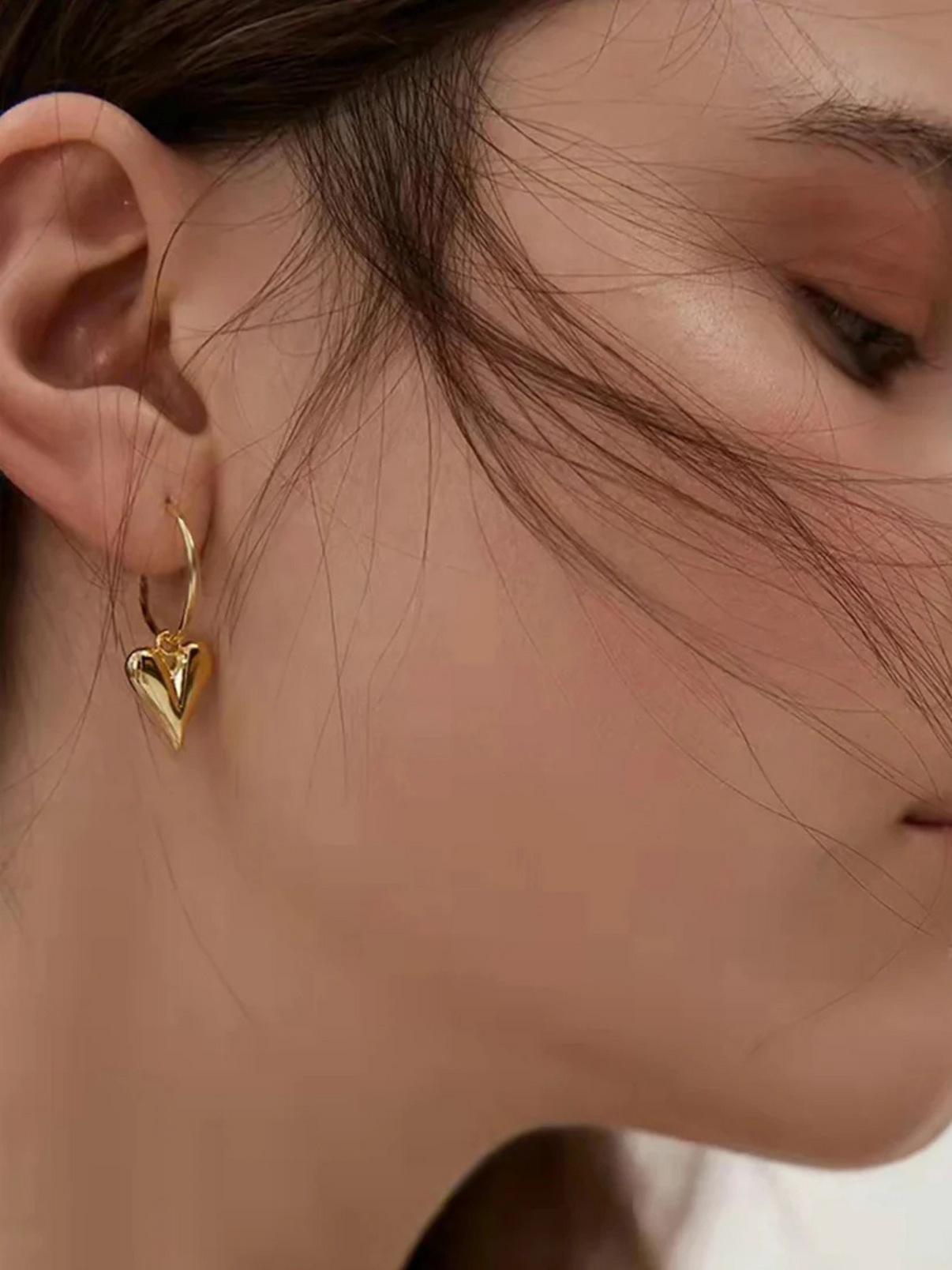 Gold Heart Drop Hoop Earrings