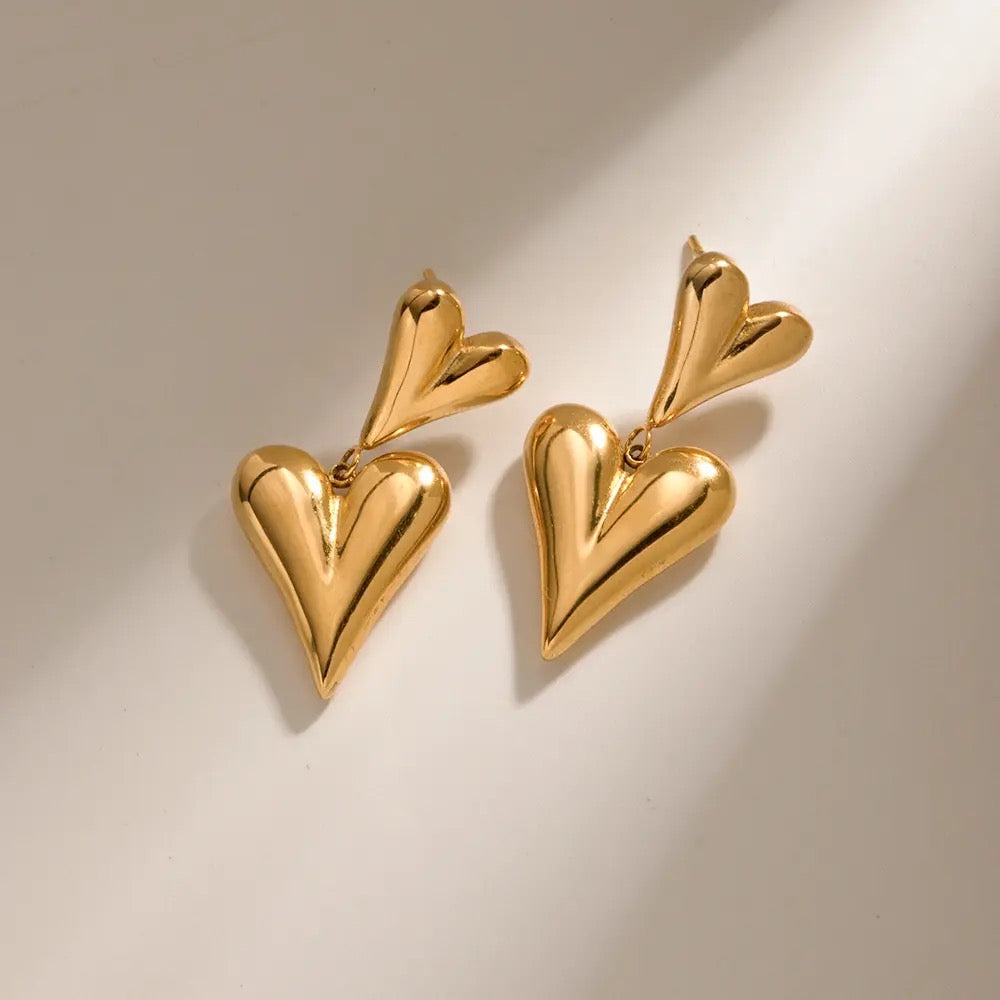 Double Heart Drop Earrings