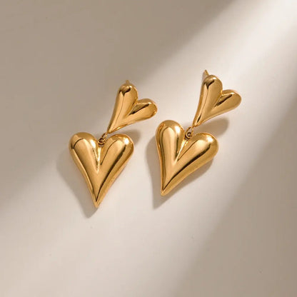 Double Heart Drop Earrings