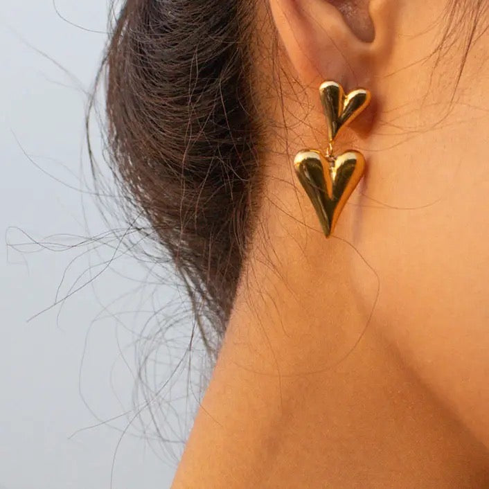 Double Heart Drop Earrings