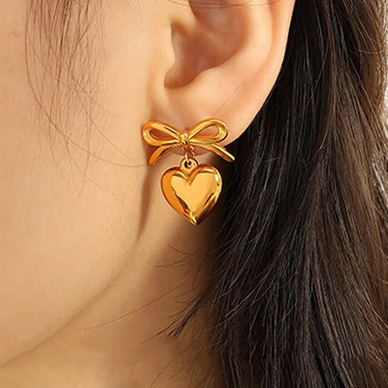 Elegant Bow and Heart Drop Earrings