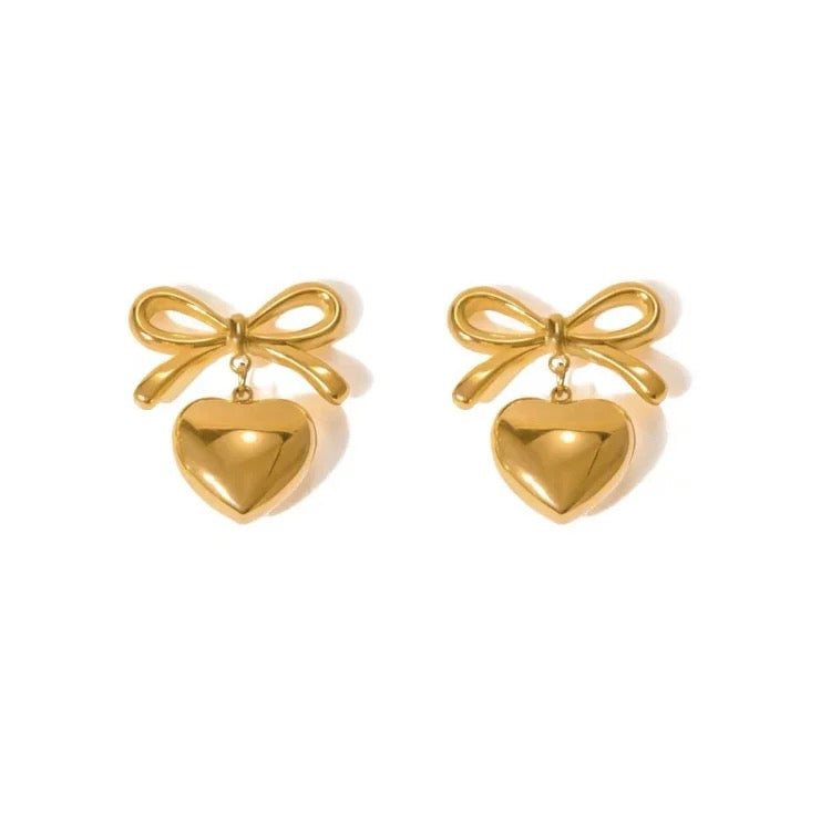 Elegant Bow and Heart Drop Earrings