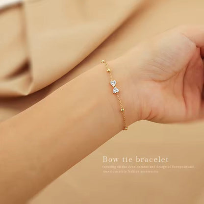 Dainty Bow Heart 18K Gold Plated Zircon Bracelet
