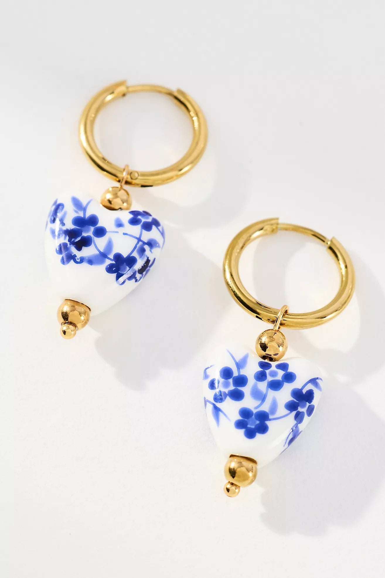 Blue & White Ceramic Heart Earrings