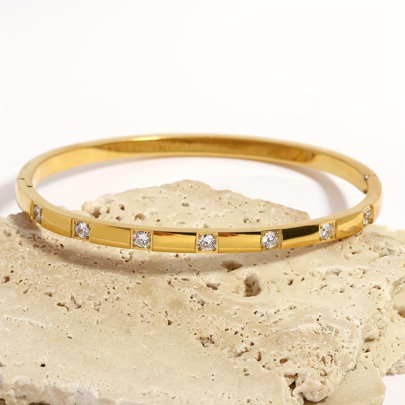 Lisa Stainless Steel 18K Gold Plated Rhinestone Studded Bangle Bracelet ( Small Size )