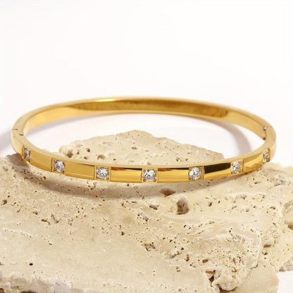 Lisa Stainless Steel 18K Gold Plated Rhinestone Studded Bangle Bracelet ( Small Size )