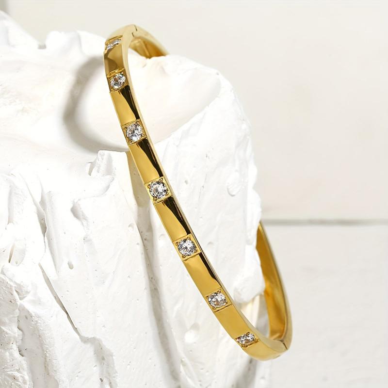 Lisa Stainless Steel 18K Gold Plated Rhinestone Studded Bangle Bracelet ( Small Size )